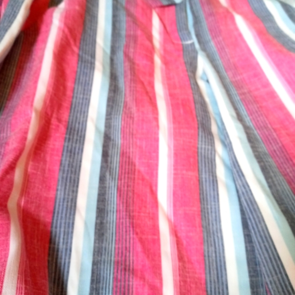 Striped pants white blue red and ties up front